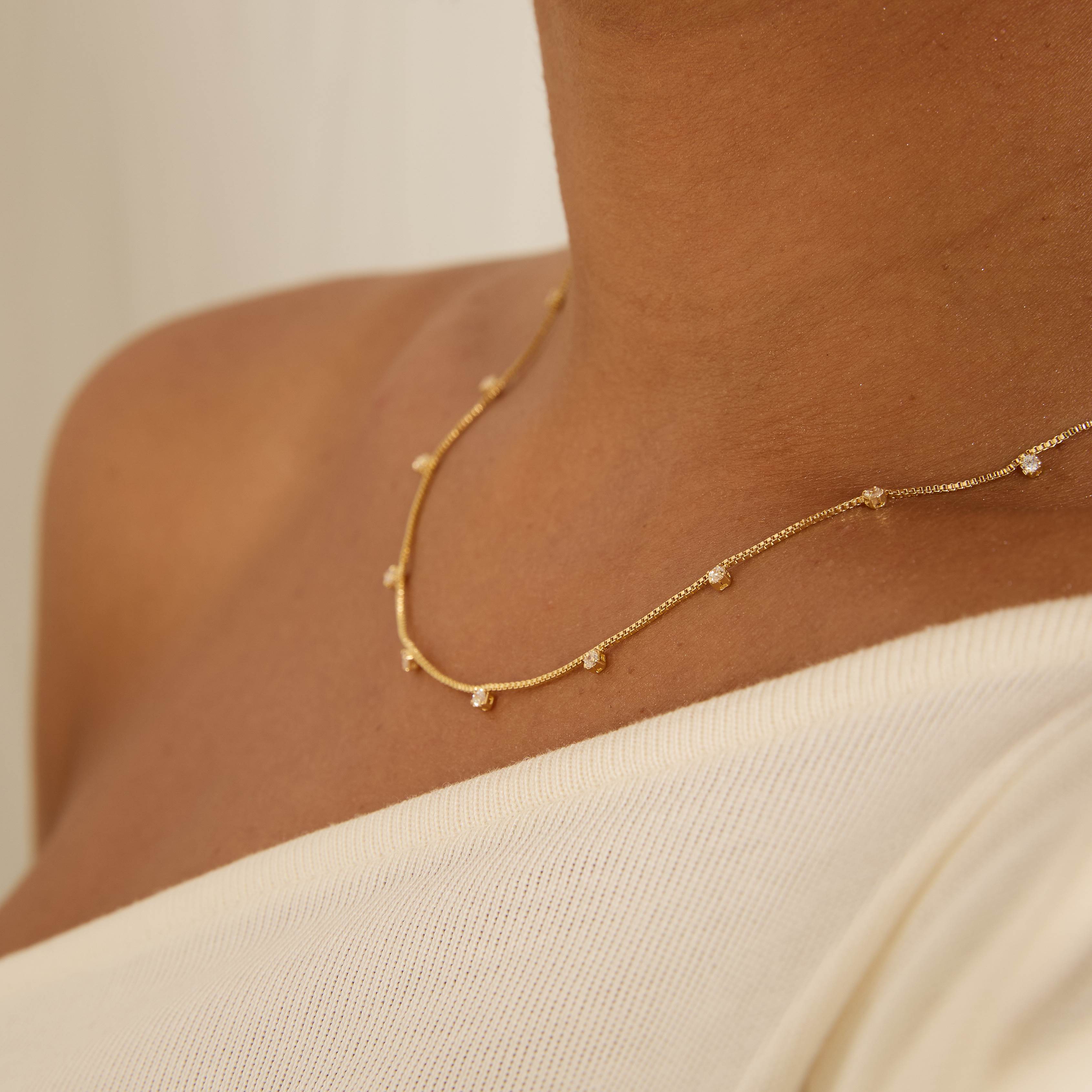 Colar entremeio zircônias 2mm 45cm com alongadora