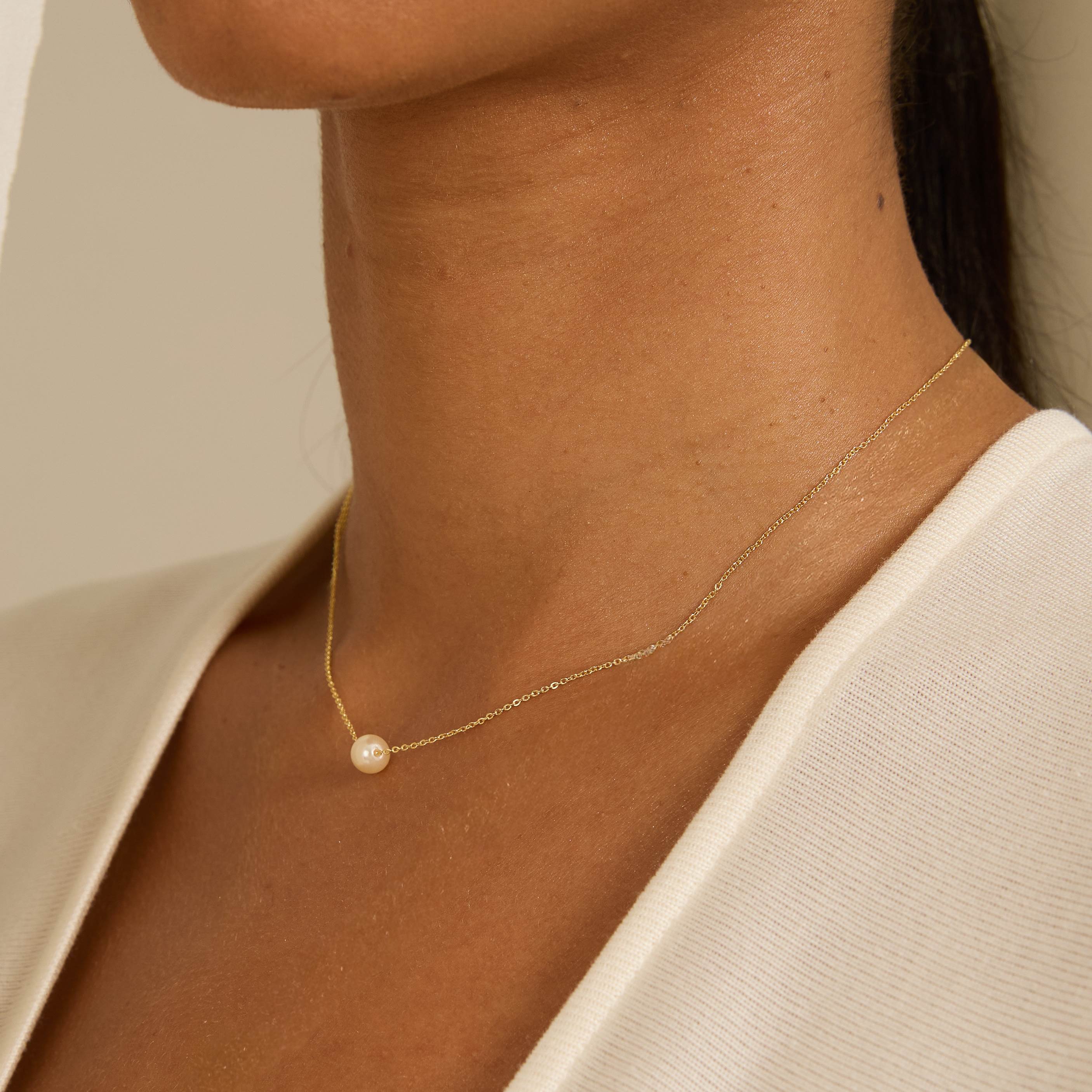 Colar entremeio pérola 6mm corrente cadeado 40cm com alongadora