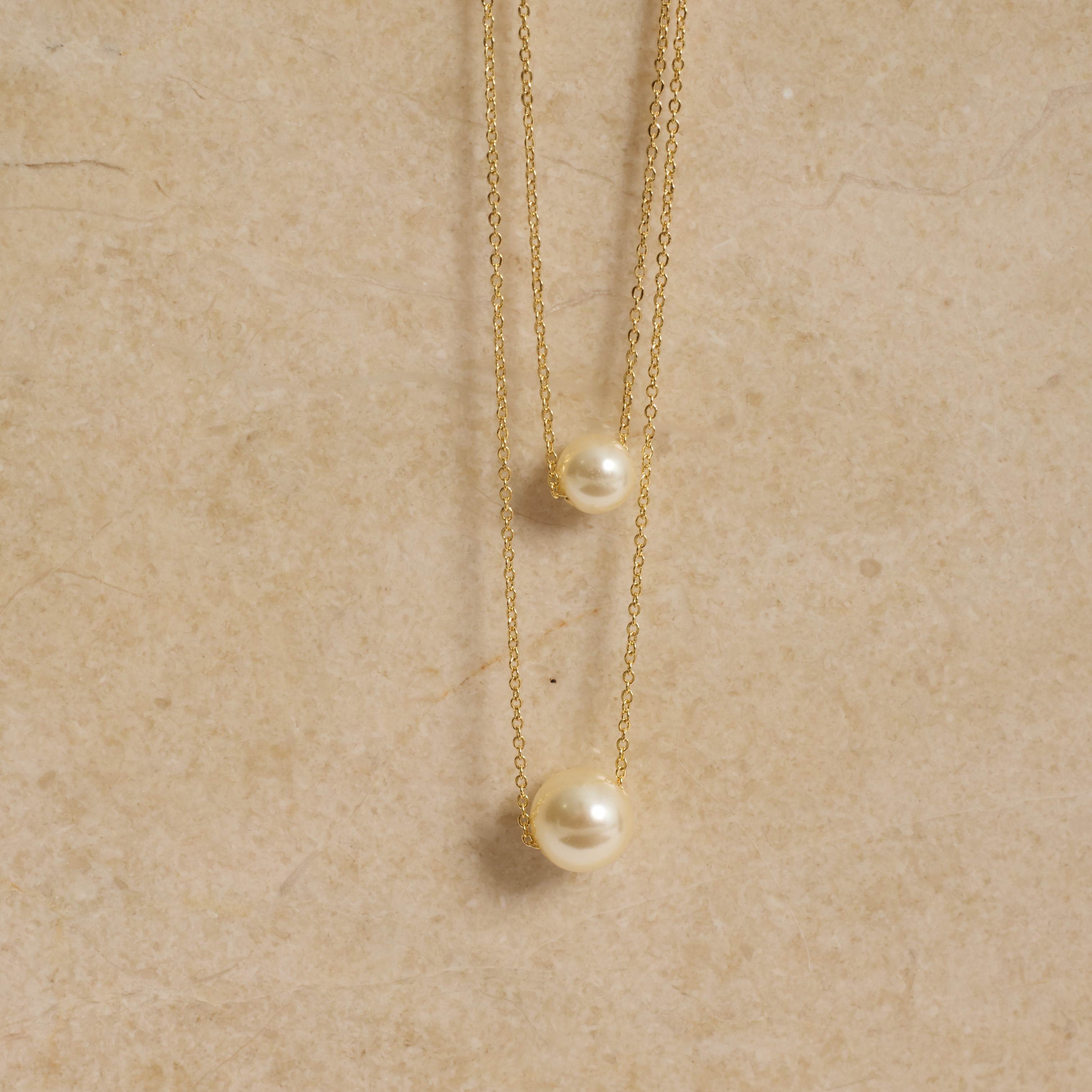 Colar duplo entremeio pérolas 6mm 40cm e 8mm 45cm com alongadora