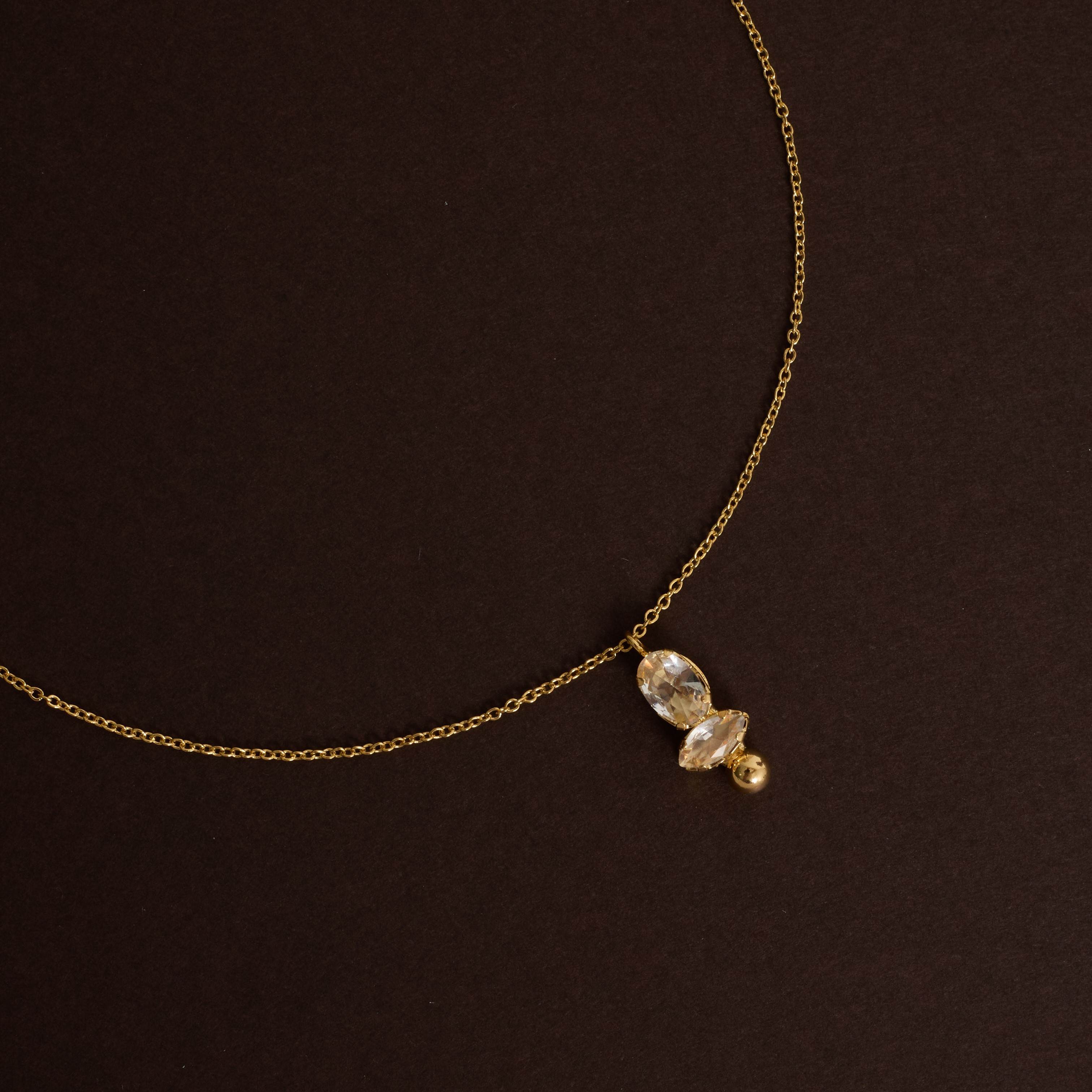 Colar pingente zircônias oval, navete e bola 13mm corrente cadeado 45cm com alongadora