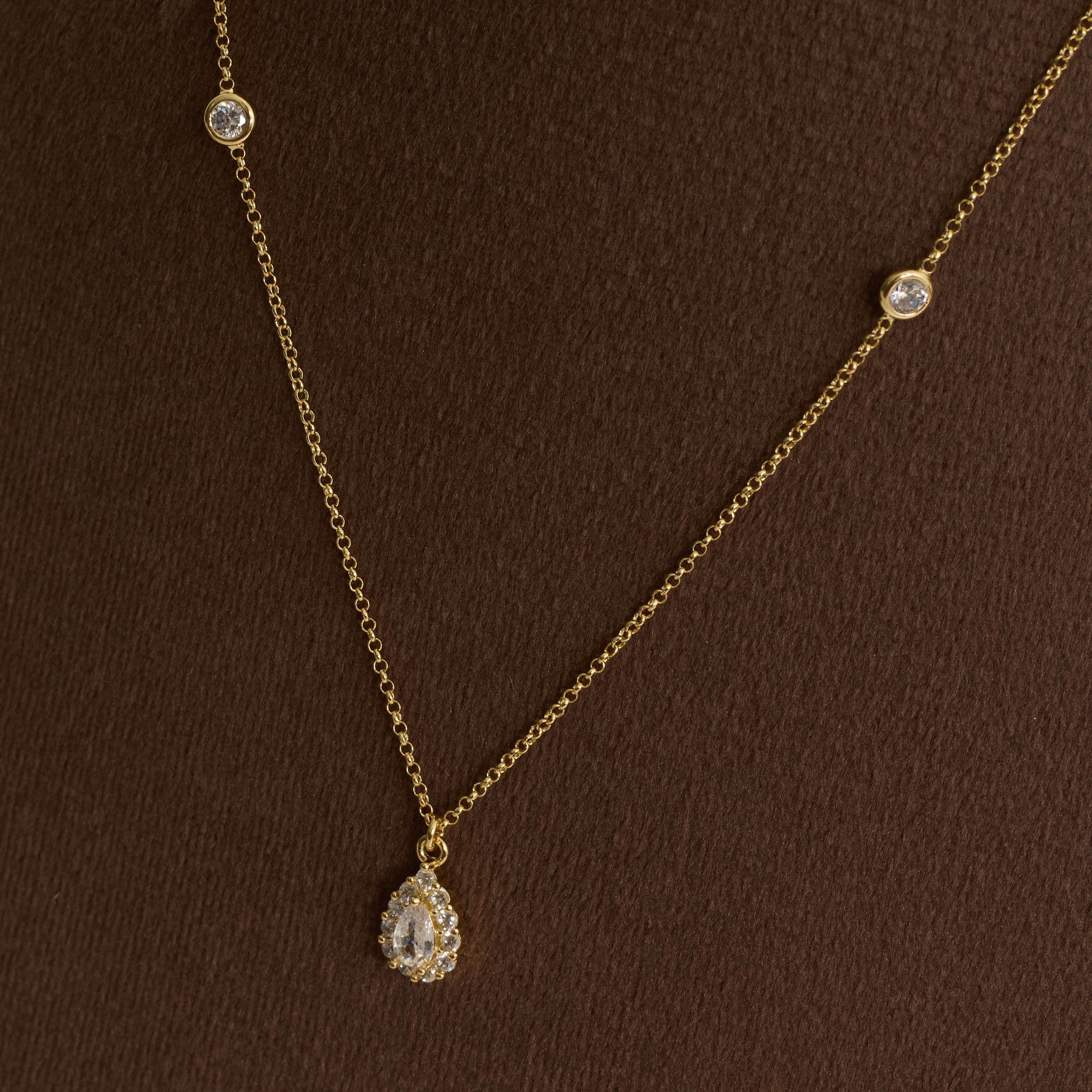 Colar entremeio zircônias redonda e pingente gota com cravejado 9mm corrente elo português 40cm com alongadora