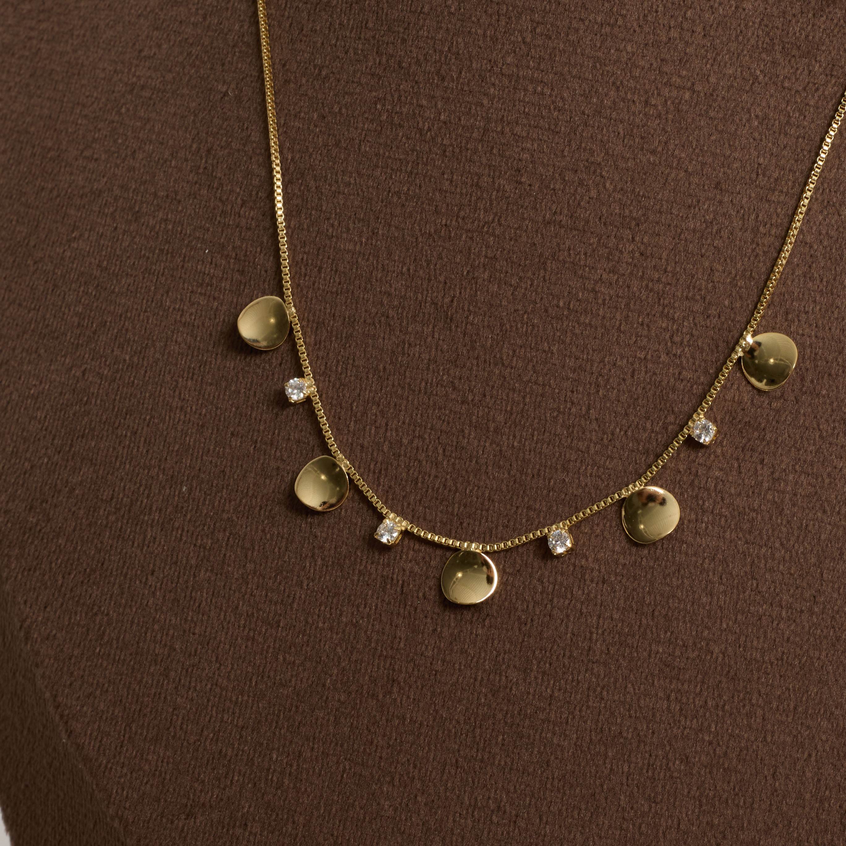 Colar pingentes zircônias e medalhas 40cm com alongadora