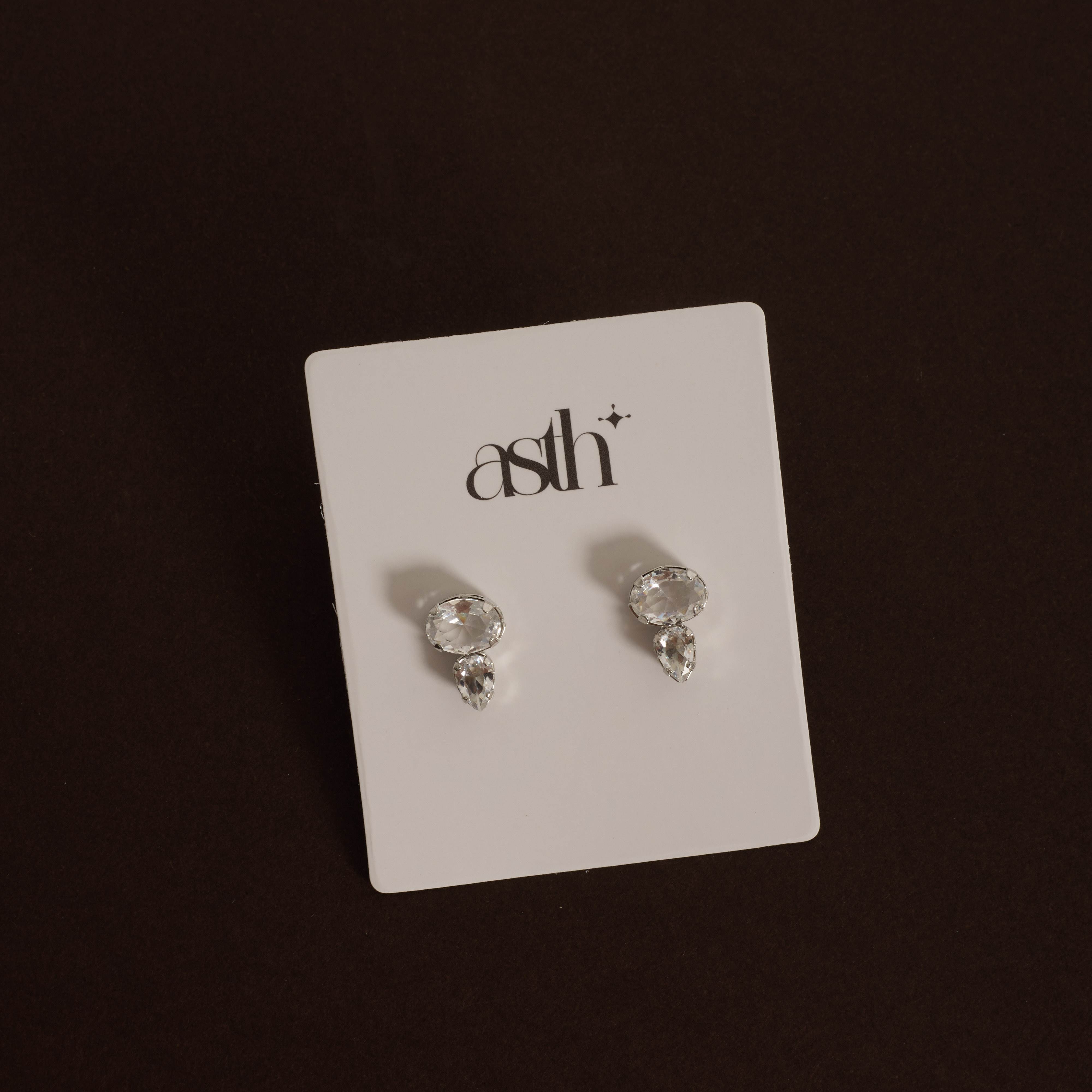 Brinco zircônias oval e gota 12mm